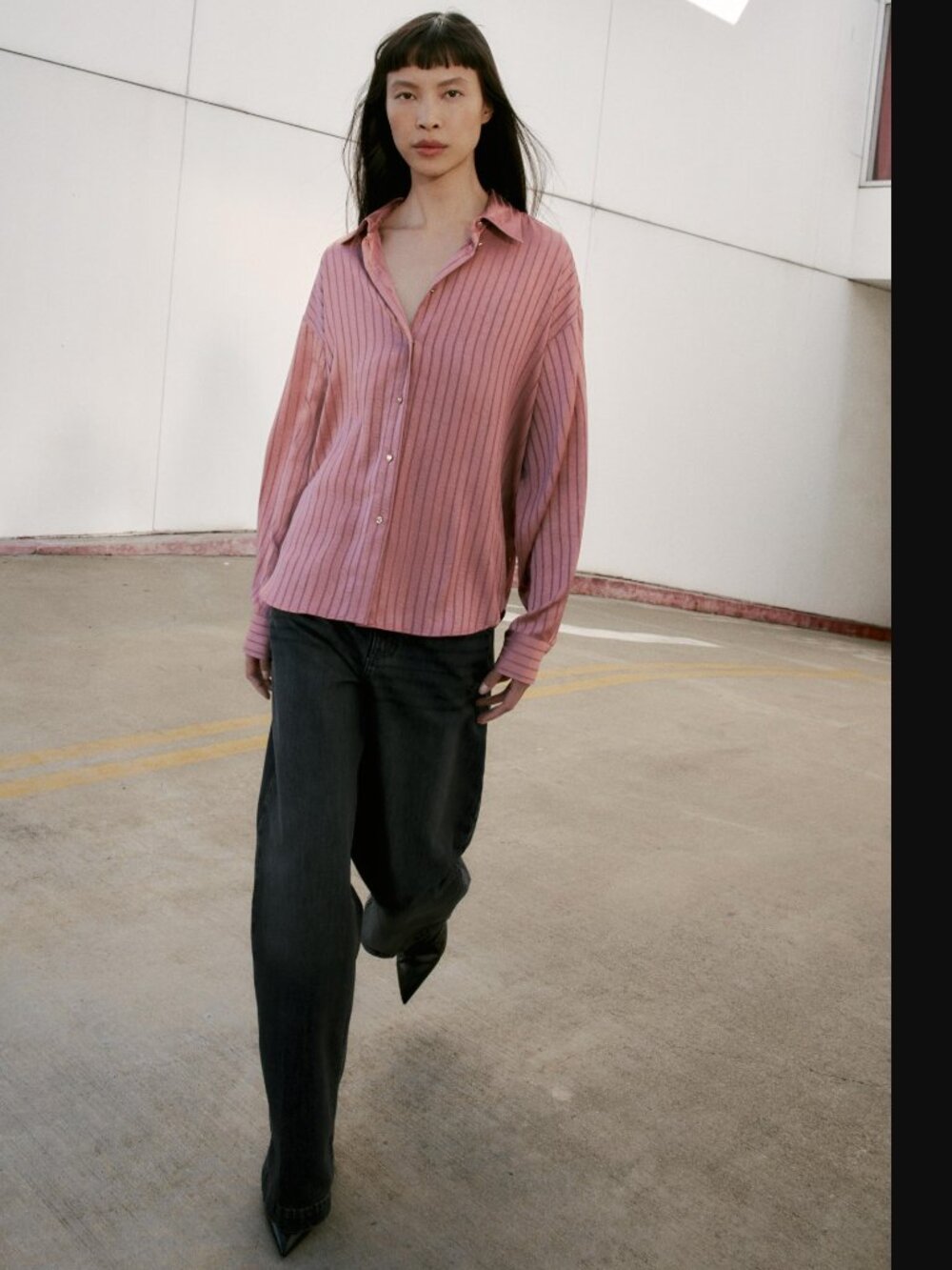 ZARA ZW COLLECTION WOMEN MAUVE SATIN EFFECT STRIPED SHIRT SIZE M NWT 45$+TAX